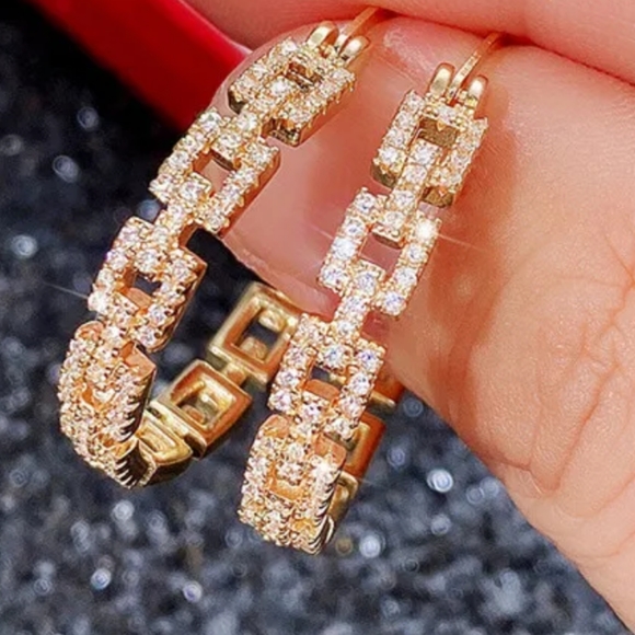 YELLOW 14K/STERLING WHITE TOPAZ HOOP EARRINGS 1 IN - Picture 2 of 4